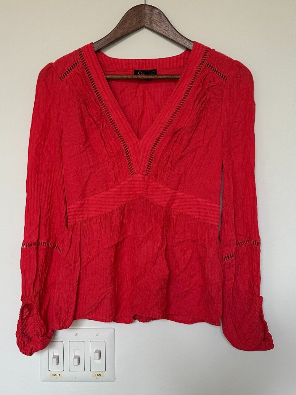 Jessica Simpson Red Long Sleeve Crochet Trim Peplum Top Size XS ❤️